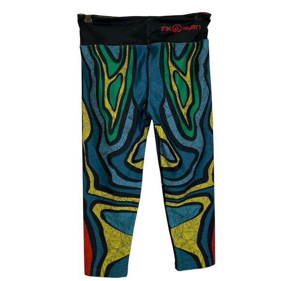 INKnBurn Womens Cropped Tights Size 6 Turtle Multi Run Jog Train Art Gym Workout - Picture 2 of 8